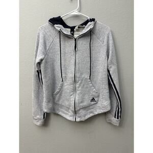 Adidas Womens S Small Long Sleeve Full Zip‎ Hoodie Jacket Gray Athletic Running